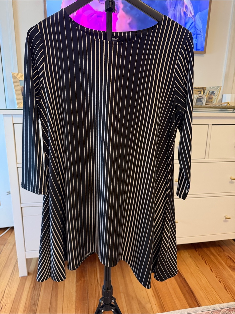 Alfani Black and White Striped A-Line Dress